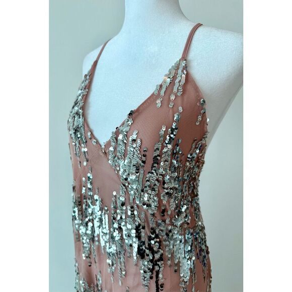 Stunning Pink Silver Sequin Dress | Cross Straps, Wedding Guest Blogger Favorite - Picture 6 of 11